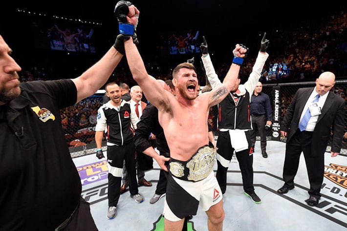 Michael Bisping after winning the UFC middleweight championship by knocking out Luke Rockhold