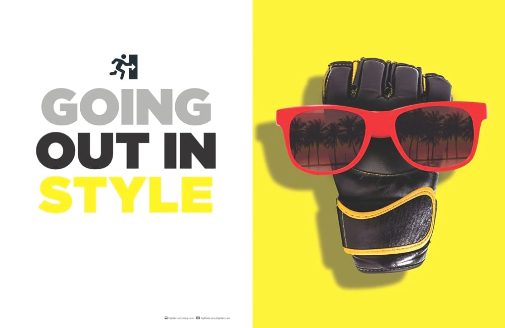 going out in style text with a mma glove wearing sunglasses