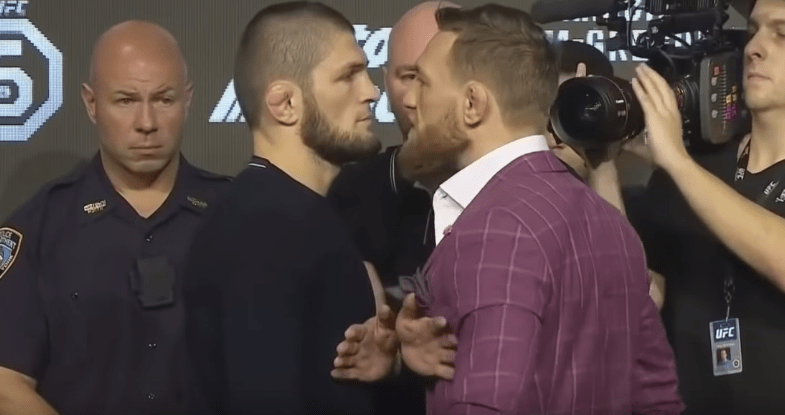 Khabib Nurmagomedov and Conor McGregor at the UFC 229 pre-fight press conference