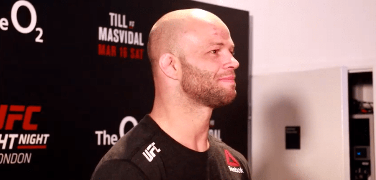 Mike Grundy speaks to the media following his UFC debut win against Nad Narimani